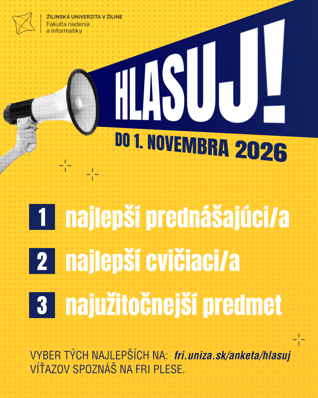 Hlasovanie spustené: najlepší prednášajúci/a, cvičiaci/a, najužitočnejší predmet na FRI UNIZA 2026